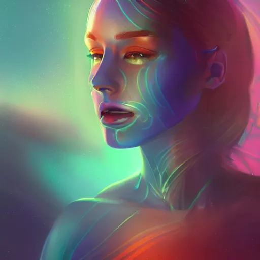 Image similar to holographic woman, beautiful, blue light, profile, science fiction, d & d, concept art, sharp focus, illustration, character art,