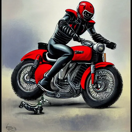 Image similar to jaguar cyborg riding a motorcycle