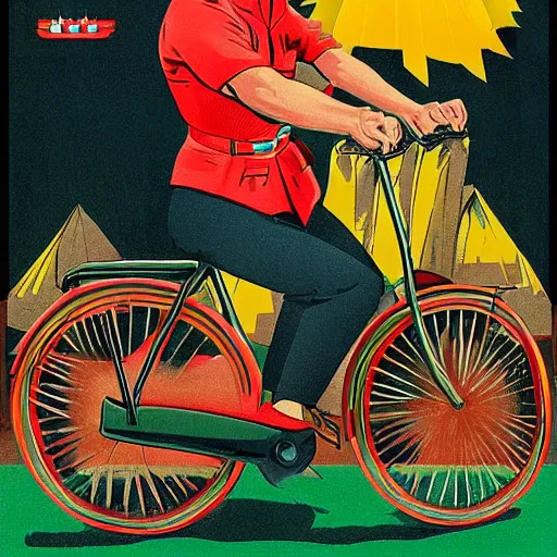 Prompt: portrait of mayor of budapest gergely karacsony riding a bicycle in summer shirt, soviet propaganda poster, hungarian flag in the background, colored, artgerm, highly detailed
