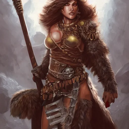 Image similar to female barbarian warrior in furs, art by artgerm and greg rutkowski and magali villeneuve, d & d, fantasy, portrait, highly detailed, headshot, digital painting, trending on artstation, concept art, sharp focus, illustration