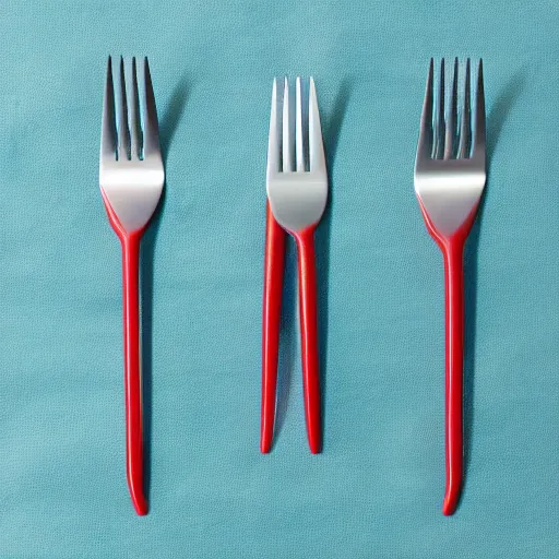 Prompt: blue steamy fork versus crimson futuristic fork