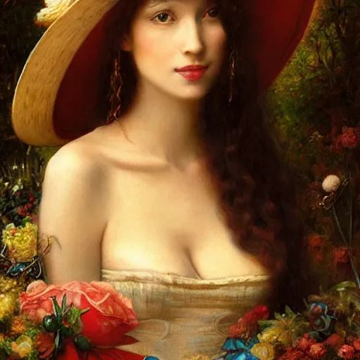 Prompt: portrait of a woman with a giant hat, by howard david johnson
