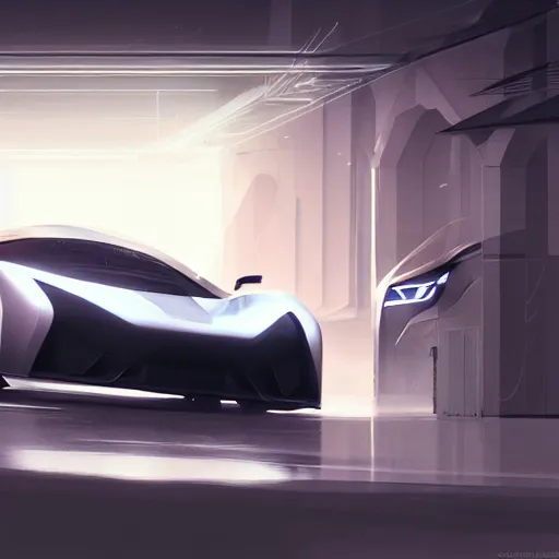 Image similar to detailed intricate digital illustration by greg rutkowski and artgerm and wlop ; 2 0 2 4 concept car, sharp, smooth, editorial photograph, led headlights and sleek design ; consumer electric vehicle, simple composition with blank background and sharp focus