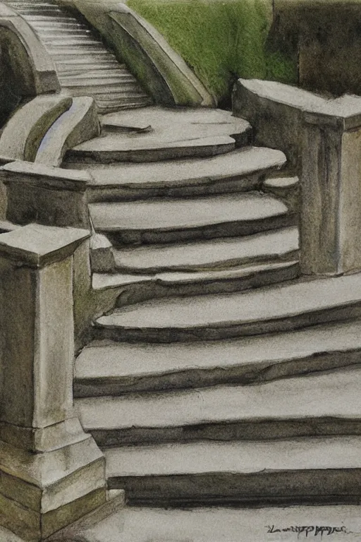 Prompt: stone steps with pillars on both sides by edward hopperi