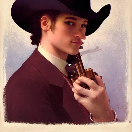 Prompt: a vintage portrait painting of a fantasy gentleman gunslinger, art by tristan eaton and artgerm and william - adolphe bouguereau