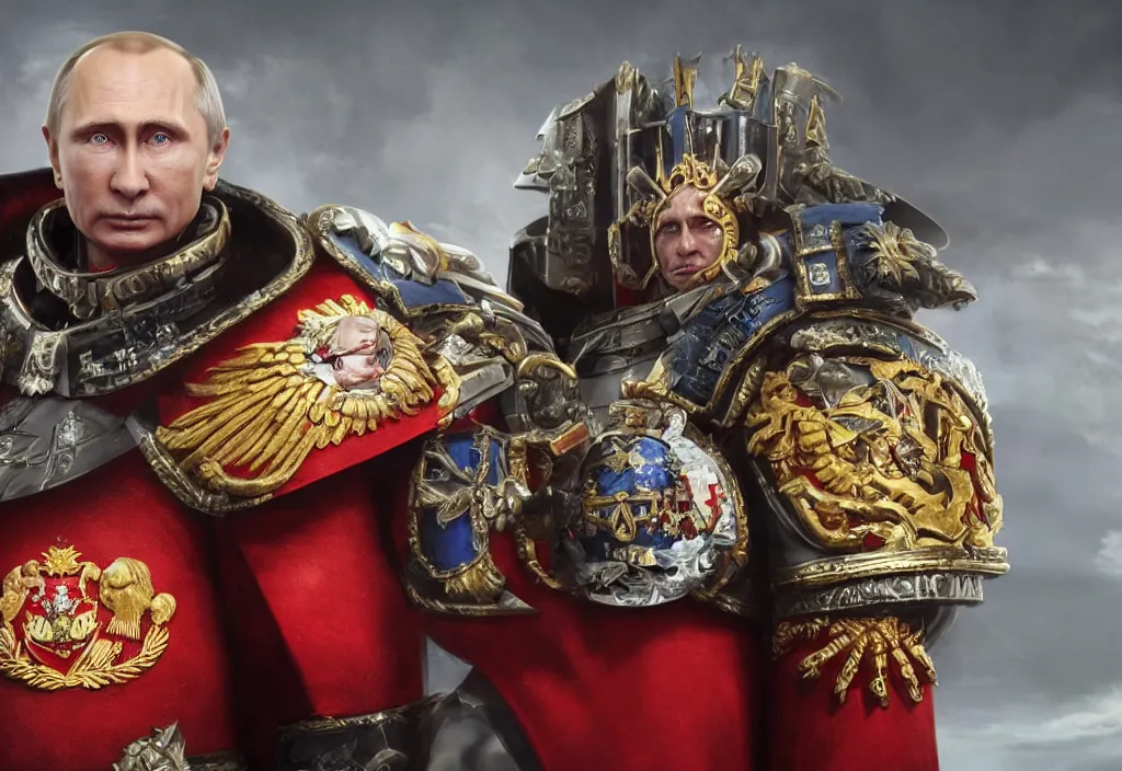 Image similar to portrait of vladimir putin as emperor in warhammer 4 0 k, 4 k, 8 k, octane render