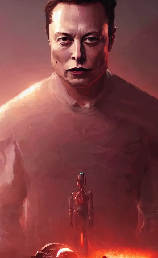 Image similar to Elon Musk as a robot from Westworld, masterpiece digital painting by Greg Rutkowski, Alex Grey, artstation, 4k wallpaper