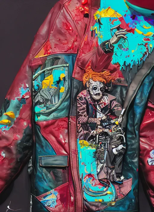 Image similar to zombie leather jacket full body hiphop streetwear drip, tristan eaton, victo ngai, artgerm, rhads, ross draws