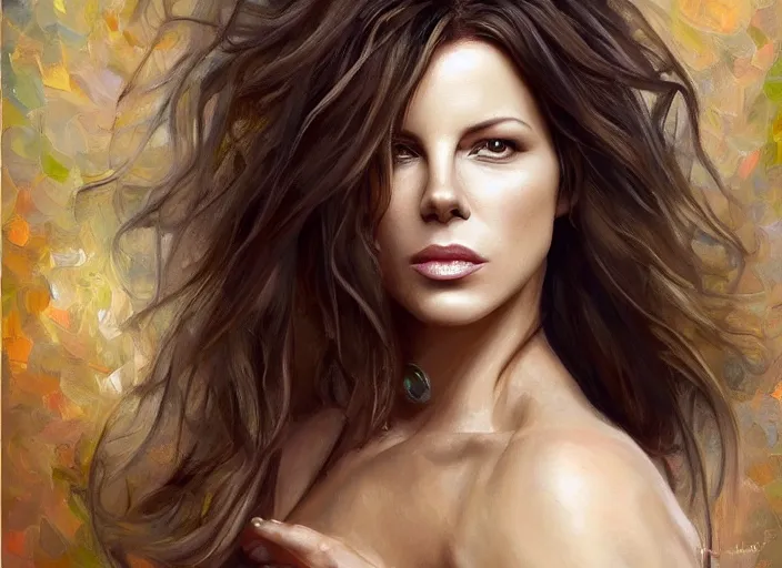Prompt: cute stylish kate beckinsale portrait, oil painting of gloomy abstract surrealist forms by yvonne mcgillivray by mandy jurgens by michael divine, realistic, micro details, powerful eyes glowing highly detailed painting of gloomy, spiritual abstract forms, symmetrical, artstation, abstract emotional rage expression, fantasy digital art, patterned visionary art, by michael divine, cosmic nebula
