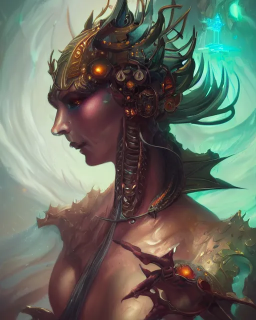 Image similar to portrait of a beautiful demonic cybernetic emanation, by pete mohrbacher and artgerm and wlop, digital art, highly detailed, intricate, fantasy, mystical, sharp focus, Trending on Artstation HQ, deviantart, unreal engine, 4K UHD image