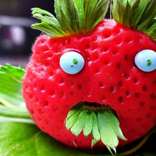 Image similar to strawberry creature with multiple eyes