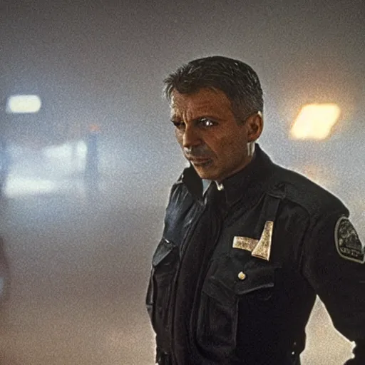 Prompt: film still blade runner with officer Deckard played by Viktor Orban