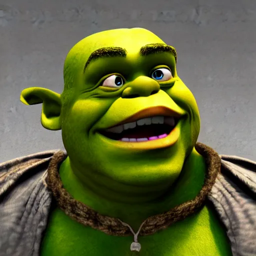 Image similar to shrek angry keyboard, half body shot, path traced, fight scene, highly detailed, high quality, digital painting