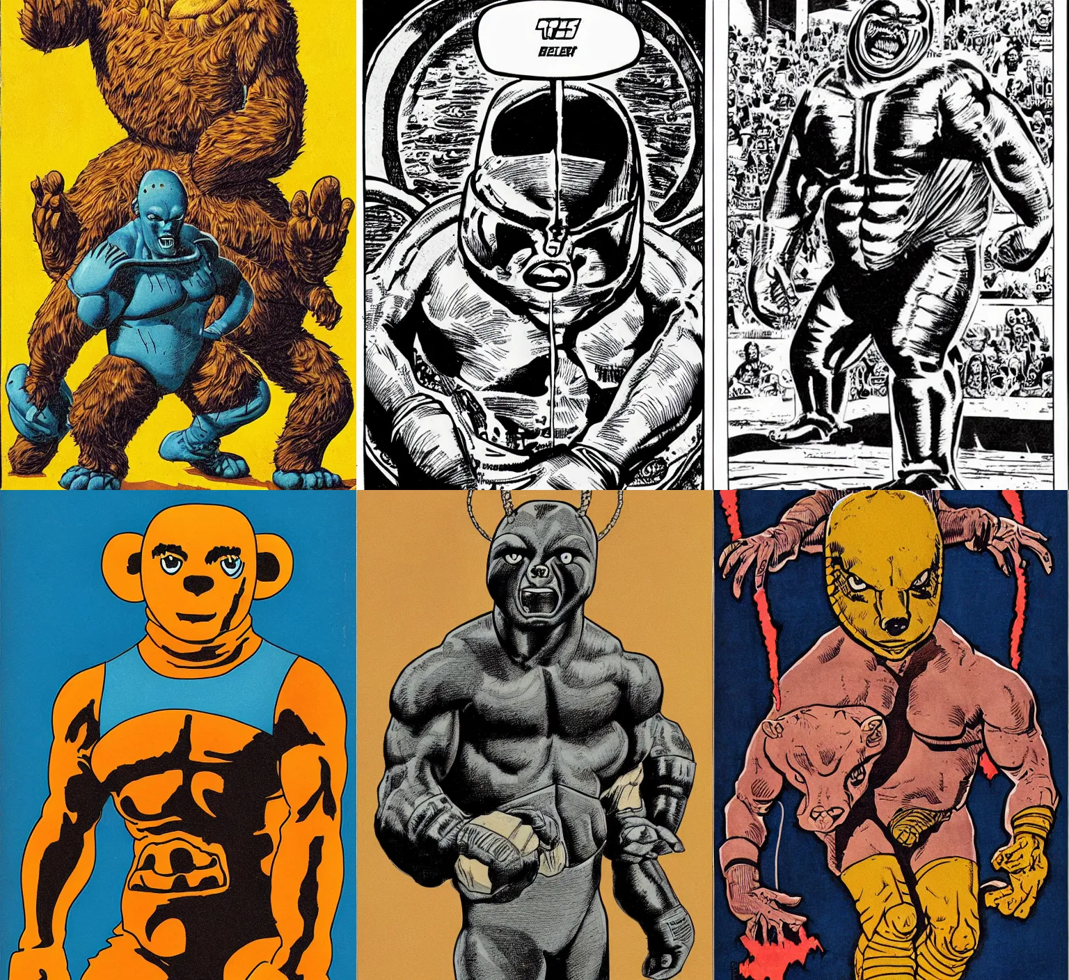 Prompt: portrait of a alien wrestler bear by Al Feldstein