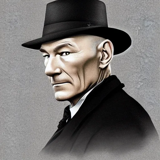 Prompt: portrait of Patrick Stewart as Sherlock Holmes, digital art