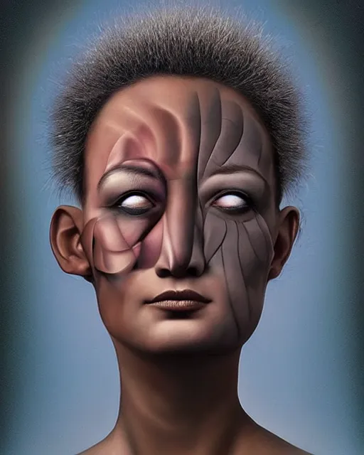 Image similar to surrealist portrait art in the styles of igor morski, jim warren, and aida muluneh, intricate, hyperrealistic, accurate facial details, profile picture with chromakey!!!!! background, volumetric lighting