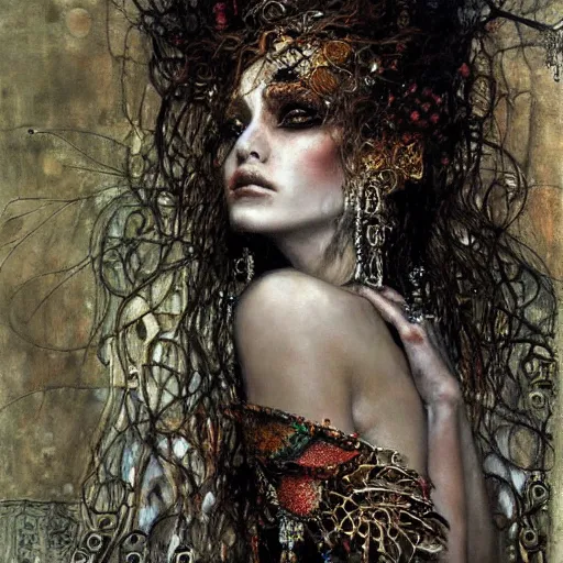 Prompt: depraved goddess, intricate detail, klimt, royo, royo, whealan,