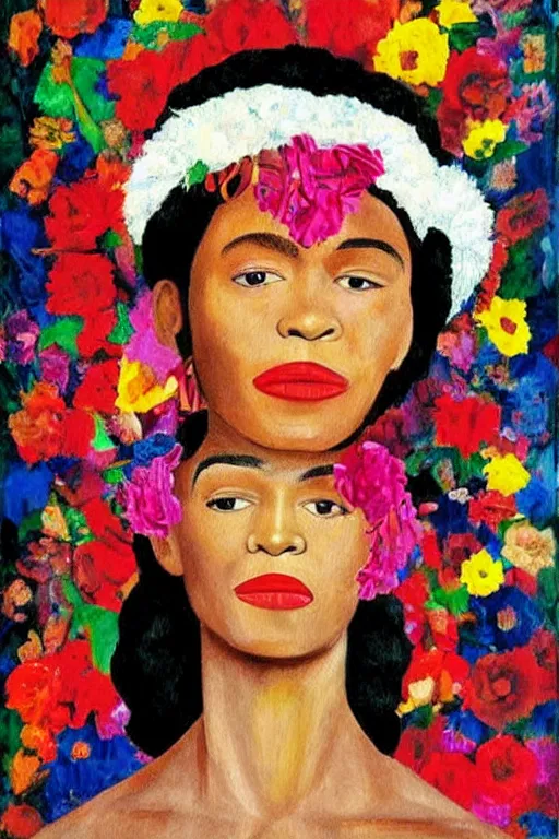 Image similar to Whitney Houston in Frida kahlo painting style