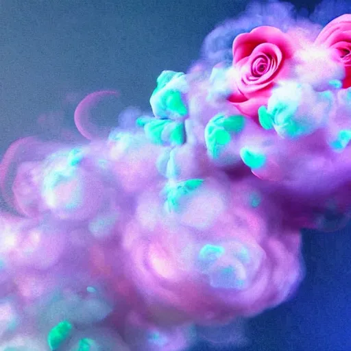 Image similar to Roses made of puffs of colorful smoke, hazy, atmospheric, inspiring digital art, award winning, artstation,