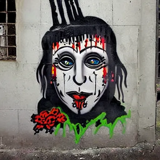 Image similar to transylvanian folk art, in the style of graffiti, made by banksy