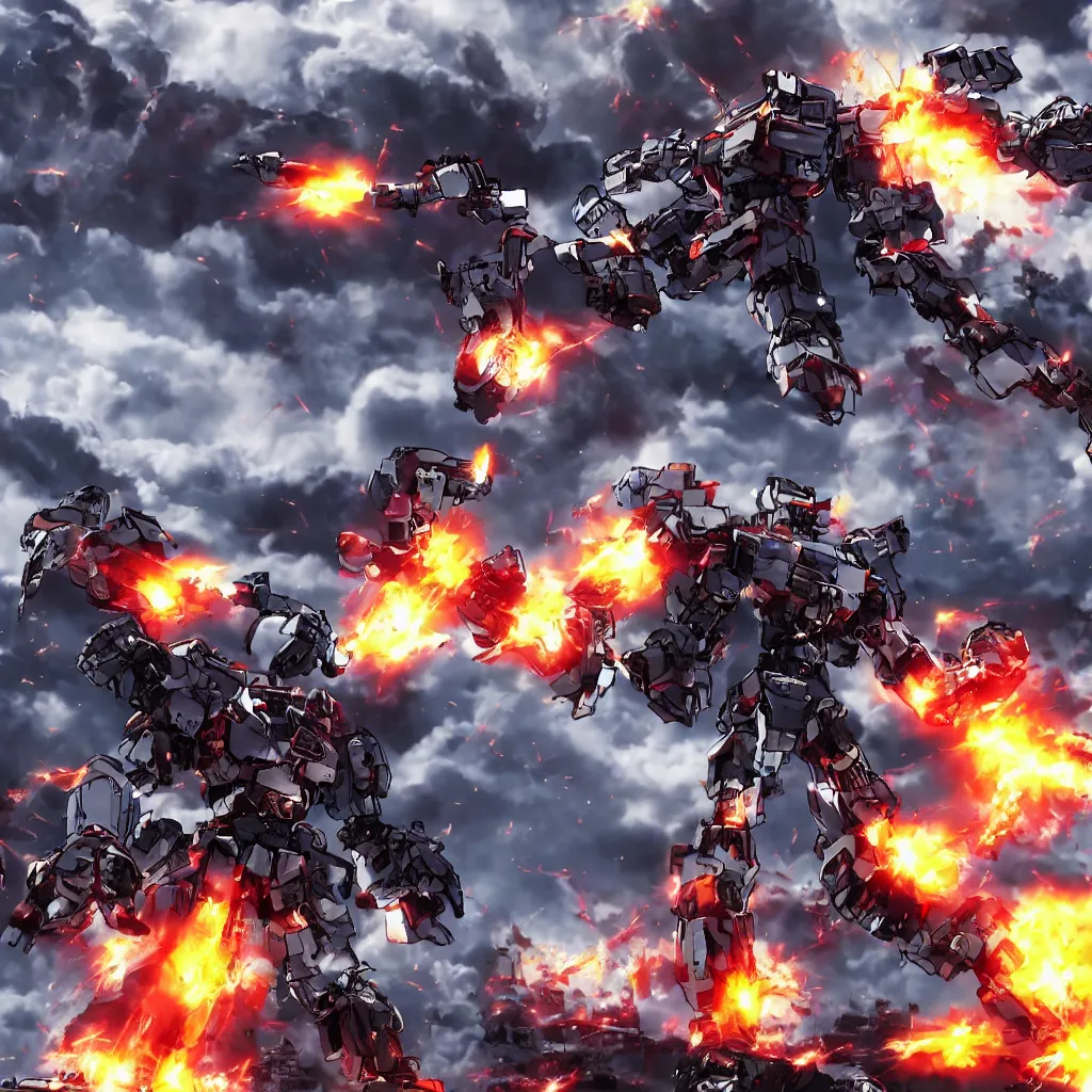 Image similar to cinematic nuclear anime mecha explosion shockwave