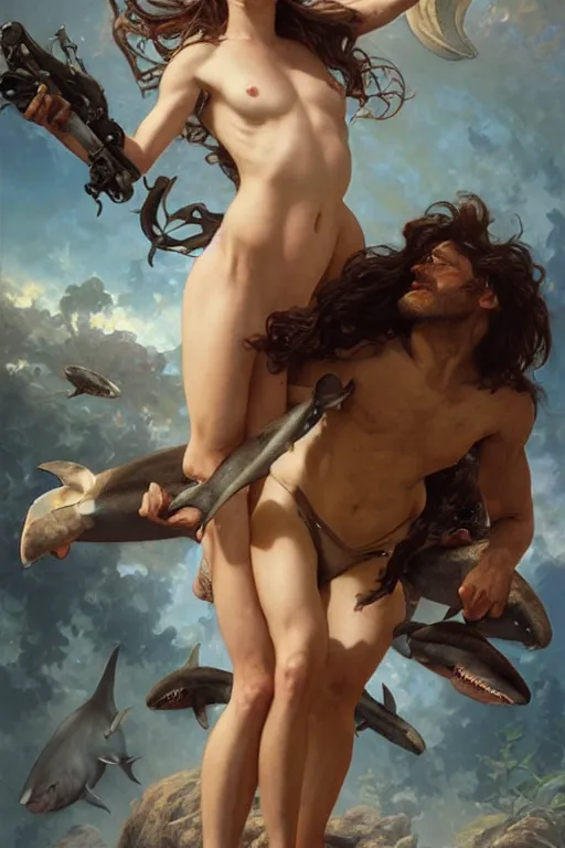 Image similar to human evolution from the shark, detailed, 8 k, trending on artstation, smooth, sharp focus artwork by mark arian, artgerm, mark keathley, greg rutkowski and alphonse mucha