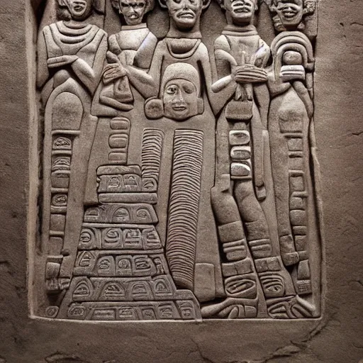 Image similar to Mayan bas relief depicting a funny scene from Seinfeld