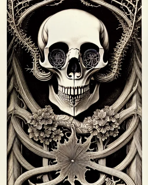 Image similar to art forms of nature by ernst haeckel, memento mori by arthur rackham, ornate antique porcelain beautiful skull mask, ultrasharp, photorealistic, hyperdetailed, octane render, polished, art nouveau, neo - gothic, gothic, intricate ornamental organic filigree, art nouveau botanicals, art forms of nature by ernst haeckel, horizontal symmetry, symbolist, visionary