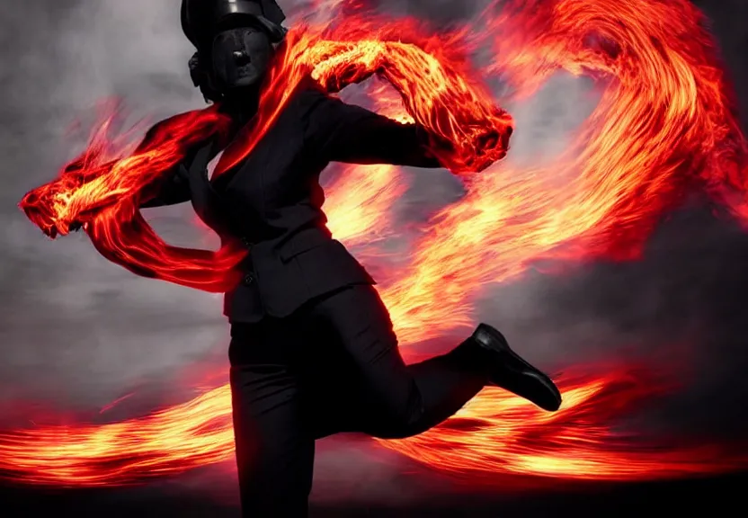Prompt: low angle shot of a Woman made of black flames, wearing a strict business suit, with no face, with no mouth, with glowing red eyes, with a red halo over her head, with red halo, flames forming the shape of a rose, war, authoritarian, tense, madness combat, strong dramatic cinematic lighting , blood red sky, grey skin, smooth, sharp focus, extremely detailed, illustration, digital painting, artstation, sharp focus, by Godmachine and Caravaggio, by Annie Swynnerton and Nicholas Roerich