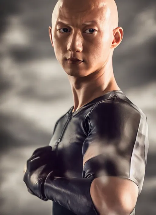 Image similar to A full portrait photo of real-life saitama one punch man, f/22, 35mm, 2700K, lighting, perfect faces, award winning photography.