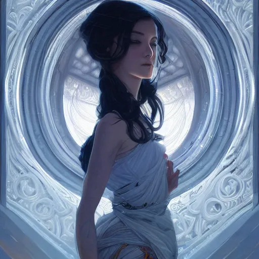 Image similar to beautiful android girl, fantasy, intricate, elegant, highly detailed, digital painting, artstation, concept art, wallpaper, smooth, sharp focus, illustration, art by artgerm and greg rutkowski and alphonse mucha