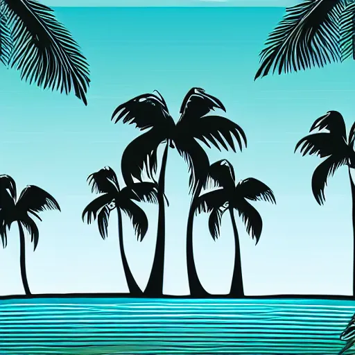 Image similar to waves in front of a palm tree in front of a giant volleyball vector logo, professional sports style, flat colour, svg, professional, sharp edges