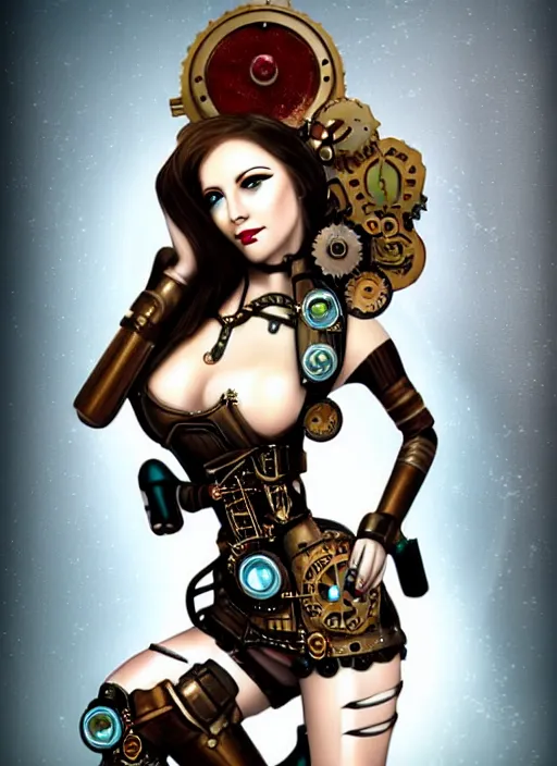 Image similar to image of beautyful female android steampunk,