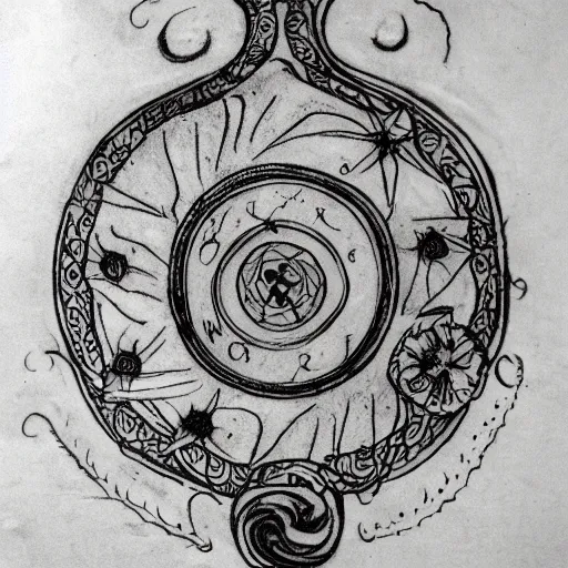 Prompt: Voynich manuscript tattoo drawing