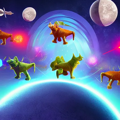 Image similar to laser war between funny creatures on a planet, digital art, award winning 4K