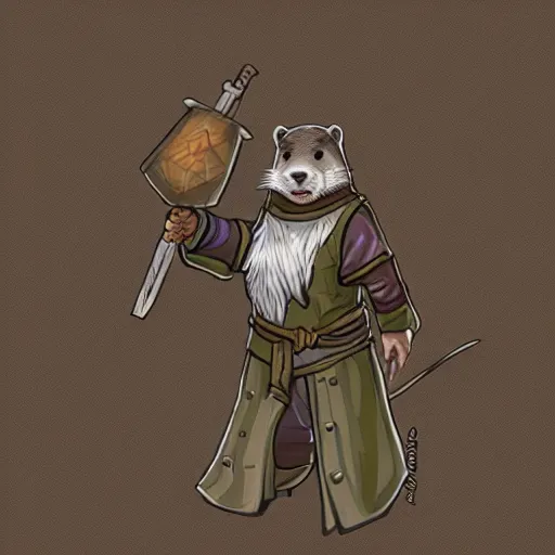 Prompt: an otter as a Dungeons and dragons wizard character art