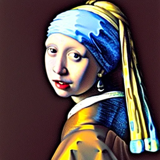 Image similar to girl with long hair, girl with long hair, girl with long hair, blue eyes, and a white shirt with a pearl earring by Johannes Vermeer, 8k