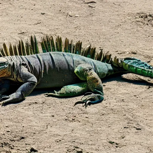 Image similar to a humongous iguana LAYING laying laying on earth outside space