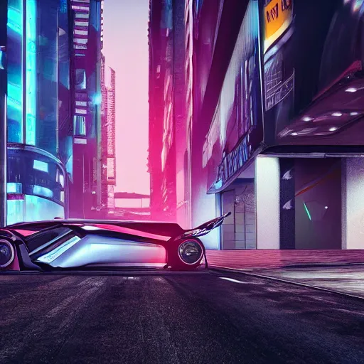 Image similar to futuristic sport car in a cyberpunk street, realistic, high details, rain, night, 4k