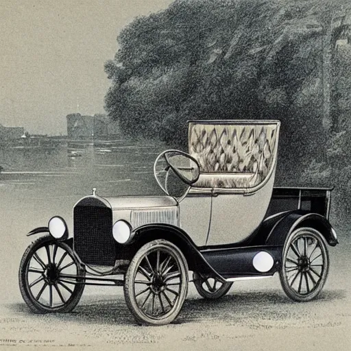 Image similar to ford model t lithograph by adolphe millot