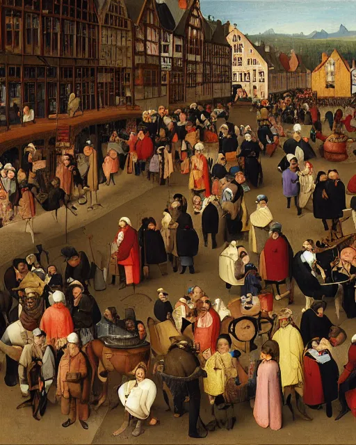 Image similar to a detail from crowded marketplace by pieter breugel the elder - w 8 0 0