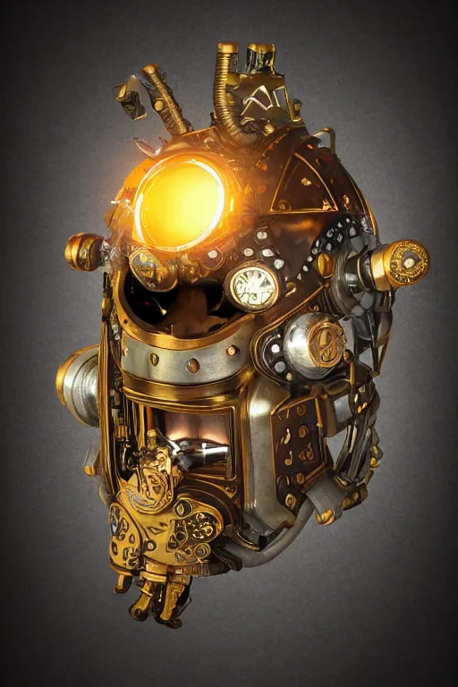 Image similar to steampunk mask minimalist fantasy art robot ninja helmet, global illumination ray tracing hdr fanart arstation by sung choi and eric pfeiffer and gabriel garza and casper konefal radiating a glowing aura