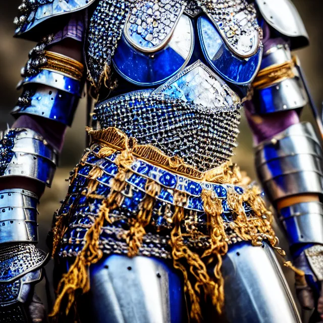 Prompt: photo of a beautiful cute strong warrior queen wearing sapphire encrusted armour, highly detailed, 8 k, hdr, smooth, sharp focus, high resolution, award - winning photo