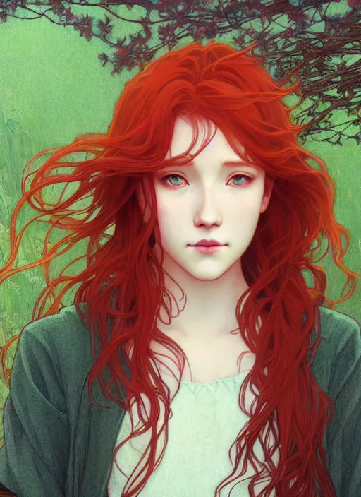 Prompt: pretty young woman with long red hair walking at night, path traced, highly detailed, high quality, digital painting, by studio ghibli and alphonse mucha, leesha hannigan, makoto shinkai, disney