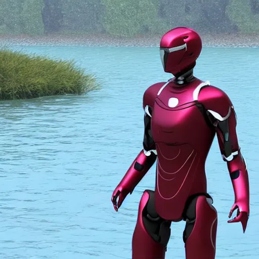 Image similar to realistic advanced iron suit in the bottom of a lake