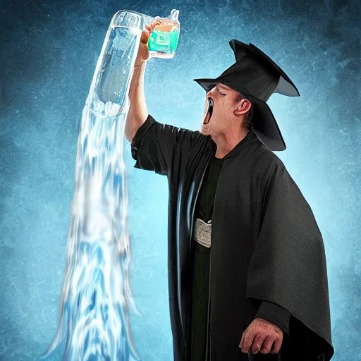 Prompt: angry wizard drinking water