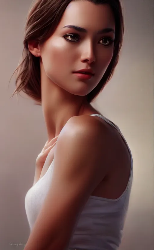 Image similar to full body photo of a gorgeous young woman in the style of stefan kostic, realistic, sharp focus, 8k high definition, insanely detailed, intricate, elegant, art by stanley lau and artgerm