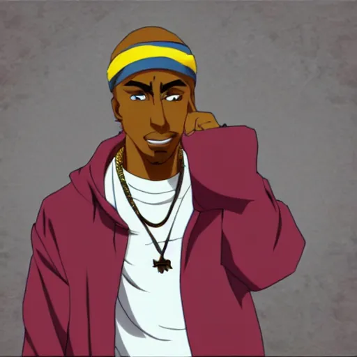 Image similar to Tupac Shakur, screenshot from a 2012s anime, anime