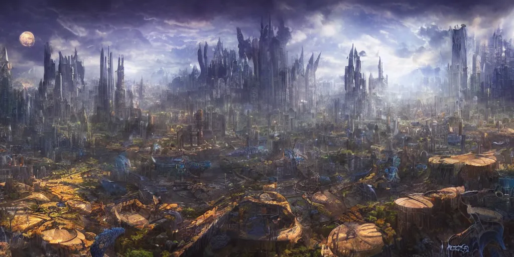 Prompt: City on planet Bird World, fantasy landscape concept, matte painting, concept art