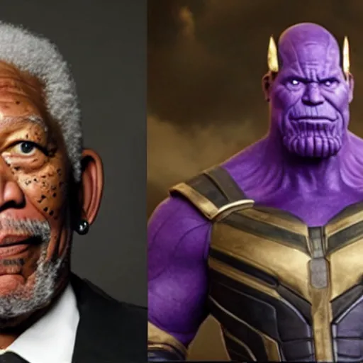 Prompt: morgan freeman as thanos in avengers